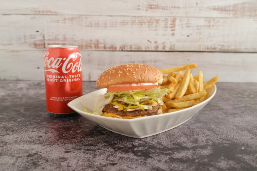 Fat Boy burger combo with fries and drink from Junior's McPhillips