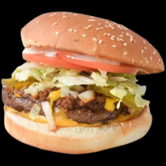 The Fat Boy burger with chili sauce at Junior's McPhillips, Winnipeg